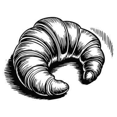 Yapıştırma sosyal ağlar, fırın çeşitleri ve sokak kafesi karalama tasarımları için mükemmel ev yapımı geleneksel kruvasan çizimi.