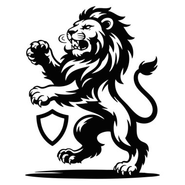 Siyah siluet kraliyet aslan vektör çizimi beyaz zemin üzerinde izole kraliyet tasarımı, premium logo, hayvan sembolü veya markalaşma teması uygun