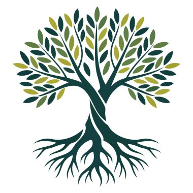 Güçlü kök vektör sanat illüstrasyonuna sahip dallı ağaç yaşamın izole edilmiş grafik görüntüsü çevre koruma yaratıcı sanatı için mükemmeldir.