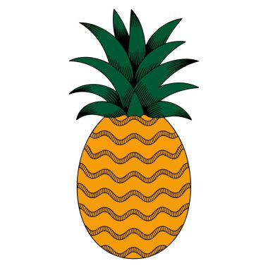 Çizgi film düz vektör çizimi renkli yemek etiketi sağlıklı diyet el yapımı doku ikonu lezzetli egzotik meyve tasarımı için ideal tropikal sulu ananas.