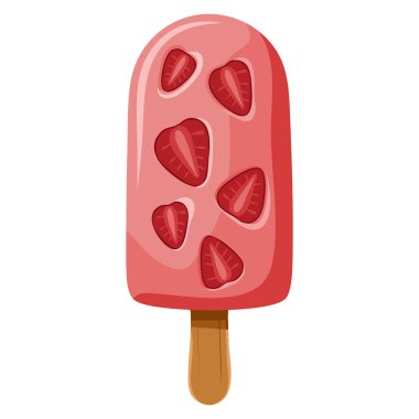 Çizgi film düz vektör çizimi dondurma çubuk donmuş tatlı pembe çilek şeker etiketli sosyal ağ kurye tasarım şablonu ya da izole illüstrasyon için mükemmel