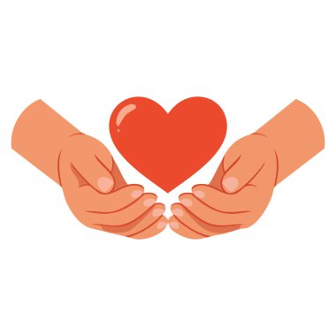 Beyaz zemin üzerinde iki avuç içi izole edilmiş kırmızı kalp vektör çizimi olan sevimli bir el. Bağış amaçlı kıyafet çıkartması ya da temalı grafikler için mükemmel.