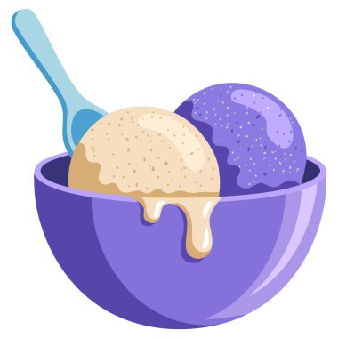 Süt ürünü vektör ikonu, bir kepçe kremalı dondurma ile organik tatlı, web siteleri, baskılar ya da karikatür düz çizimler için mükemmel