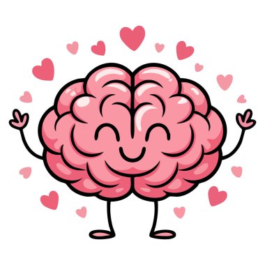 Aşık olma beyin vektör ilüstrasyonunda kalpler uçuşur. Romantik hayal gücü için ideal karakter. Kendini rahatlatma, sevgi ve duygusal refah görselleri.