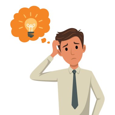 Fikir konsepti vektör illüstrasyonuna sahip düz stil işadamı sorun yaratıcı iş ve yenilikçi strateji tasarımının çözümünü temsil ediyor