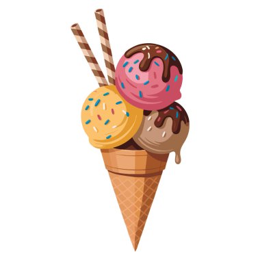 Dondurma külah vektör çizimi tatlı yaz yemeği, karikatür tarzı tasarımlar ve yemek temalı yaratıcı sanat eserleri için mükemmel.