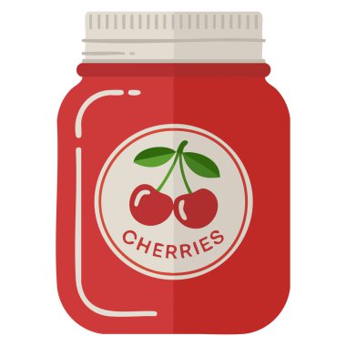 Kirazlı reçel kavanozu vektör illüstrasyonuyla izole edilmiş tasarım yemek paketleme, mutfak malzemesi ya da meyve temalı yaratıcı sanat eserleri için mükemmel.