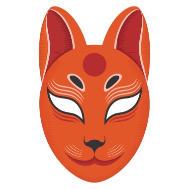 Japon tilki maskesi ikonu tasviri geleneksel kültür ve dini temsil ediyor. Kıyafet aksesuarları, Asya festivalleri veya maskot tasarımları için mükemmel.