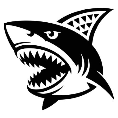 Maskot kızgın köpekbalığı tasarımı, spor logosu, çizgi film karakteri, oyun ve yaratıcı temalı sanat eserleri için uygun bir tasviri.