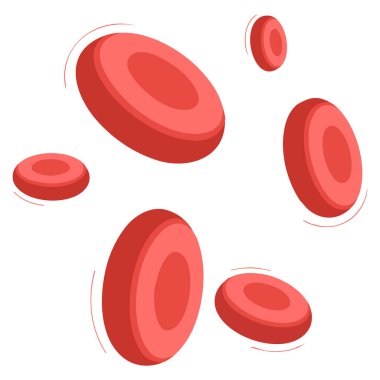 Biyokimyasal analiz, teşhis, test, sosyal medya ve çizgi film düz tasarımı için mükemmel kırmızı kan hücreleri veya eritrositler içeren tıbbi ikon vektör çizimi