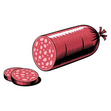 Yarı bitmiş et ürünü vektör çizimi renkli salam sosis izole etiketi pizza pişirmek ya da diğer lezzetli yemek ve malzeme tasarımları için mükemmel