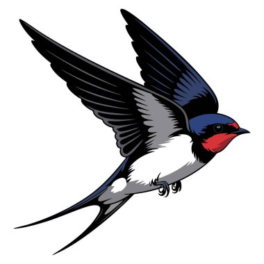 Sevimli yükselen konsepte sahip kuş etiketi çizimi çizimi, kartpostal tasarımına uygun gökyüzüne yayılmış kanatlar, karikatür düz stili ve izole edilmiş sanat eserleri.