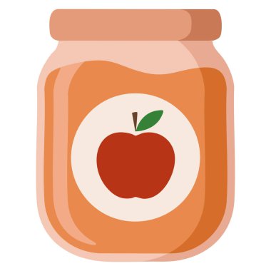 Cam kavanozda elma reçelinin vektör illüstrasyonu şişe muhafazası ve konserveleme arka plan etiketi ve mutfak temalı sanat eserleri için ideal