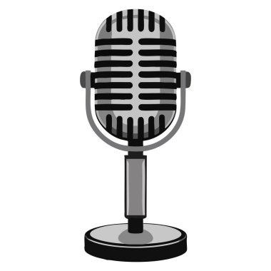 Sunum haber podcast karaoke şovu klasik tarz izole nesne veya yaratıcı ses temalı tasarım için ideal retro gri mikrofonun vektör çizimi