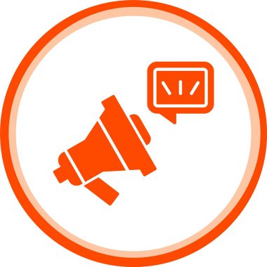 Beyaz arkaplanda izole edilmiş megafon ikon turuncu vektör dairesi