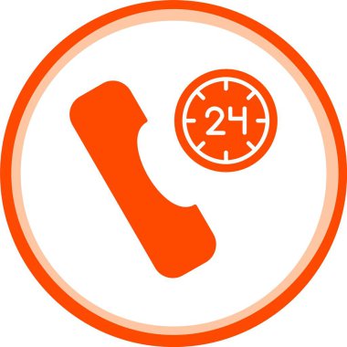 24 saat hizmet işareti. Beyaz arkaplanda kırmızı çemberde vektör simgesi