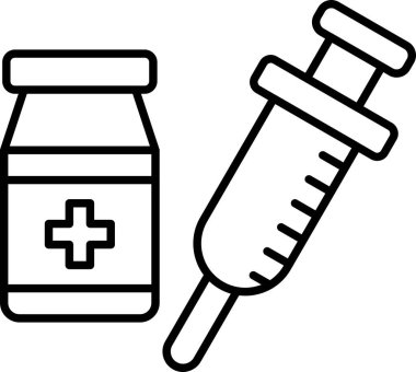 Tıbbi şişe, aşı ikonlu şırınga.