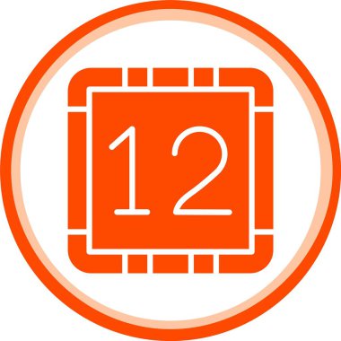 Beyaz arkaplan vektör illüstrasyonunda izole edilmiş turuncu çemberdeki 12 tarih simgesi