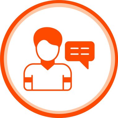 Konuşma balonu ikonu olan bir adam. Beyaz arkaplanda izole edilmiş web tasarımı için konuşma kabarcığı vektör simgesi olan ana hatlı insan.