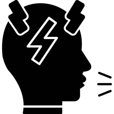 İş dünyası bicolor setinden beyin fırtınası ikonu. Kabartma biçimi düz sembol, siyah renk, yuvarlak açılar, beyaz arkaplan.