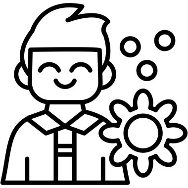 Çiçek ikonu olan çocuk, vektör illüstrasyonu