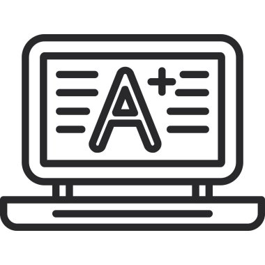 Harf simgesi olan dizüstü bilgisayar. Web tasarımı için dizüstü bilgisayarın ya da e-öğrenme vektör simgesinin taslağı. izole vektör.