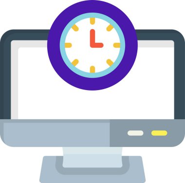 saat simgesine sahip dizüstü bilgisayar, vektör illüstrasyonu