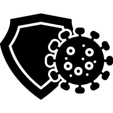 Covid 19 sembollü virüs kalkanı, vektör illüstrasyon tasarımı.