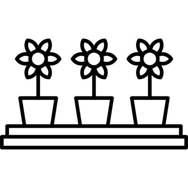 saksıda çiçek bitkisi, çizgi tarzı.