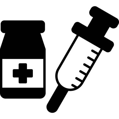 İlaç vektörü illüstrasyonlu şırınga ve şişe