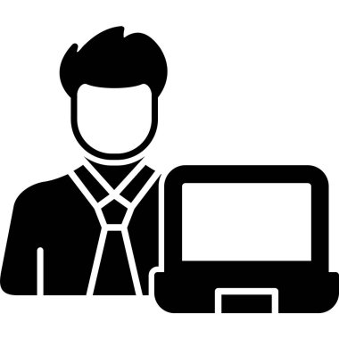 Dizüstü bilgisayar vektör simgesine sahip iş adamı