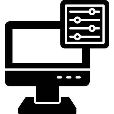 Bilgisayar monitörü simgesi, vektör illüstrasyonu beyaz arkaplanda izole edildi
