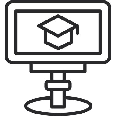 Mezuniyet şapkası simgesi olan bilgisayar monitörü, özet biçimi