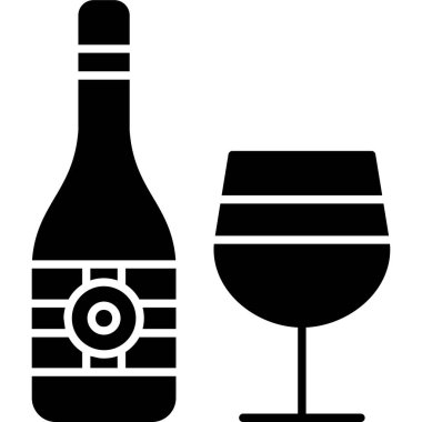 Şarap şişesi ve cam vektör ikonu. düz çizim beyaz arkaplanda izole edildi.