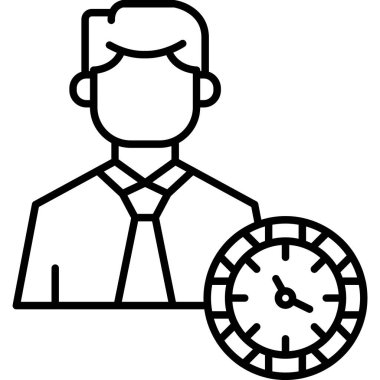 Saat simgesine sahip iş adamı, basit vektör illüstrasyonu