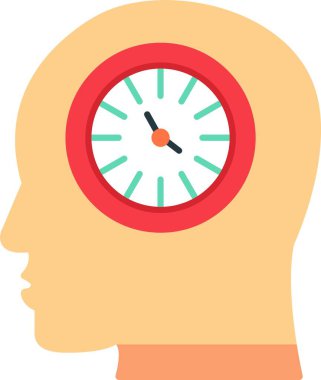 Saat ikonlu beyin. saat vektörlü bir beynin düz çizimi.