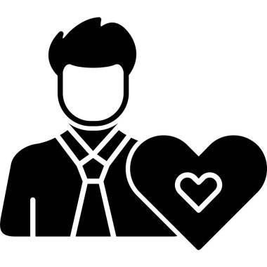 Kalp ikonu, vektör illüstrasyonlu iş adamı avatarı