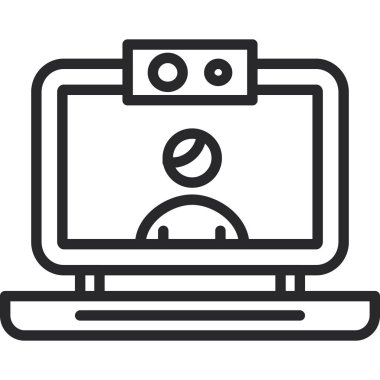 Video kamera simgesi. Beyaz arkaplanda izole edilmiş web tasarımı için video kamera vektör simgesi taslağı