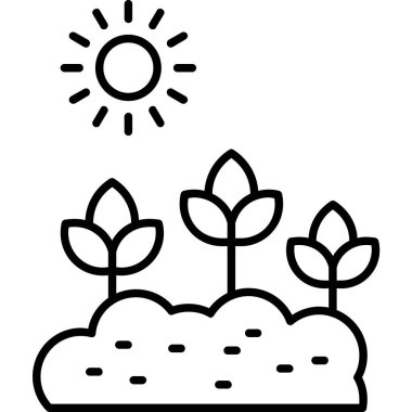 Güneş ve bitkinin vektör simgesi, vektör illüstrasyonu