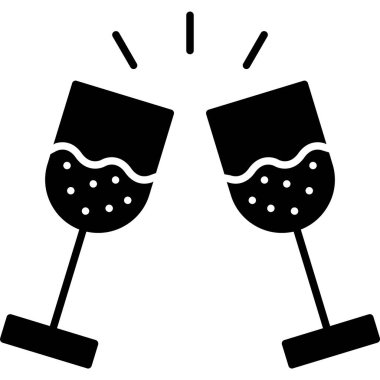 Bardaklar ve şampanya ikonu, vektör illüstrasyonu