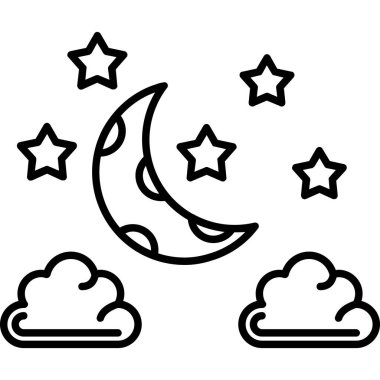 Yıldızlı ay ve bulutlu vektör çizimi tasarımı