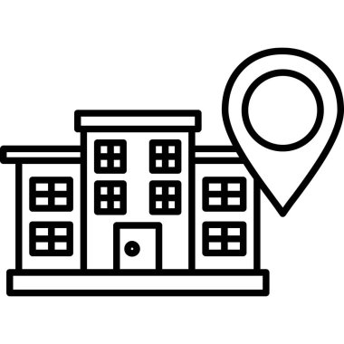 Otel lokasyon simgesi. beyaz arkaplanda izole edilmiş web tasarımı için konum konum konum vektörü simgesi