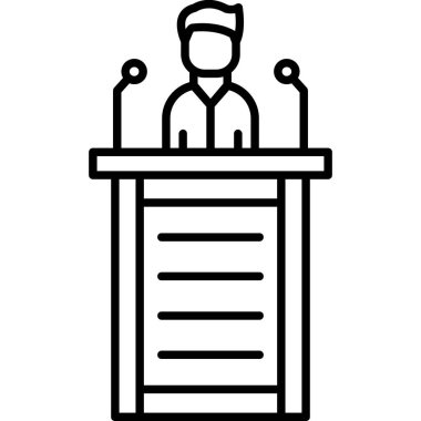 konferans simgesi vektör ana hatları beyaza izole edildi