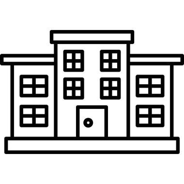 Okul binası ikonu taslak şeklinde. vektör çizimi izole edildi.