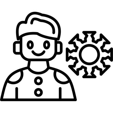 dişli tekerlek ve dişli vektör çizgisi simgesi olan işçi adam