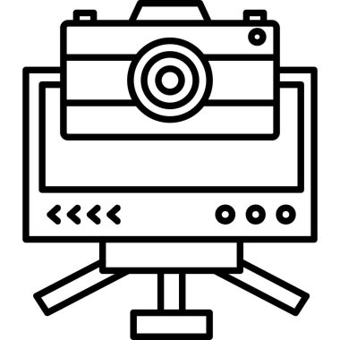 Sinema kamera ikonu. Beyaz arkaplanda izole edilmiş web tasarımı için özet sinema kamera vektör simgesi