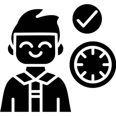 Saati olan bir çocuk, vektör çizimi, mutlu bir zaman.