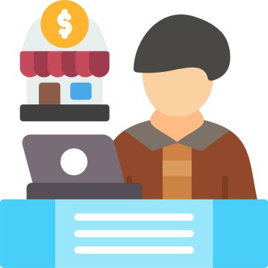 Çevrimiçi alışveriş, bilgisayarlı adam kredi kartı, düz vektör simgesi, illüstrasyon