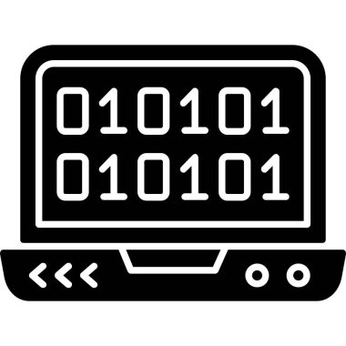 İkili kod simgesine sahip dizüstü bilgisayar, basit biçim