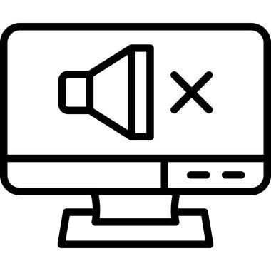 Megafon ikonlu bir laptop. Hoparlör vektör simgesi tasarımlı ana hat bir beyaz arkaplanda izole edildi